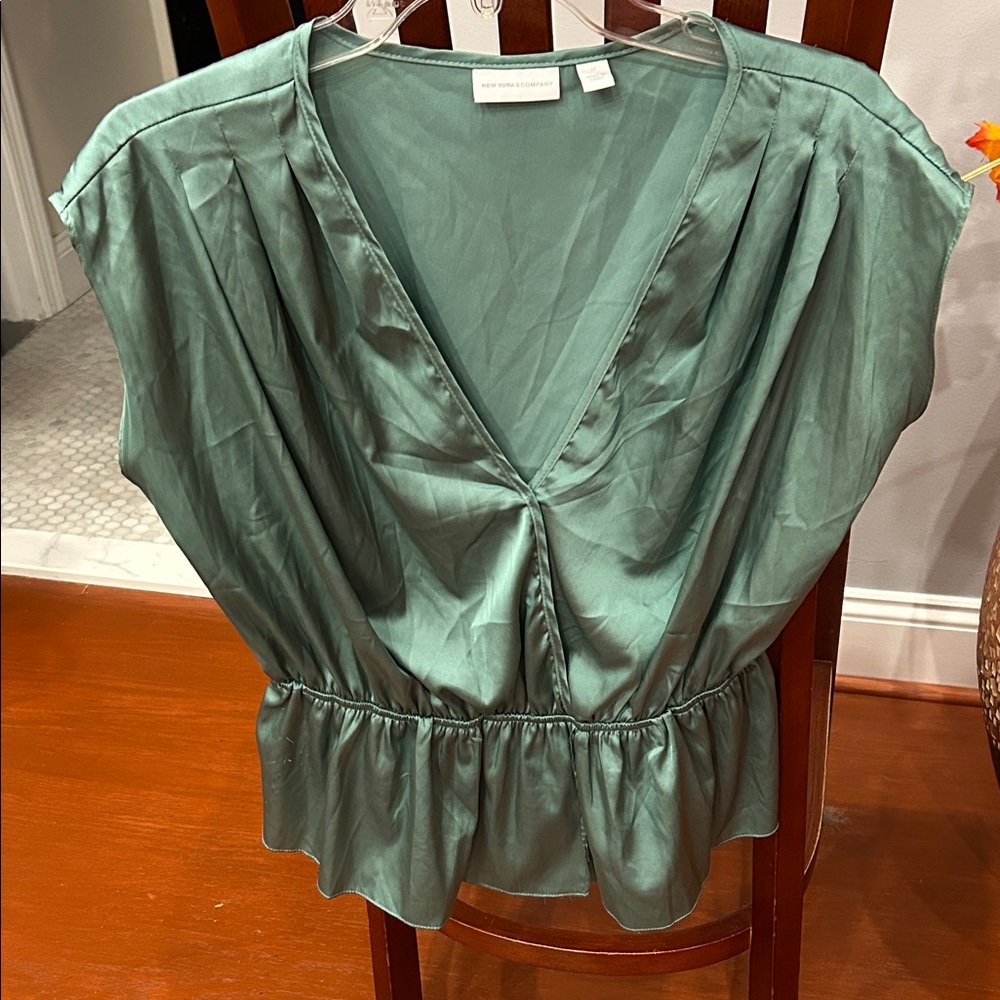 New York & Company Teal V-Neck Blouse